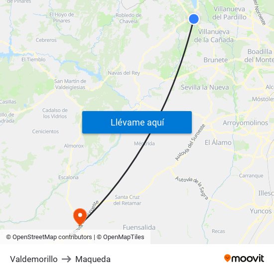 Valdemorillo to Maqueda map