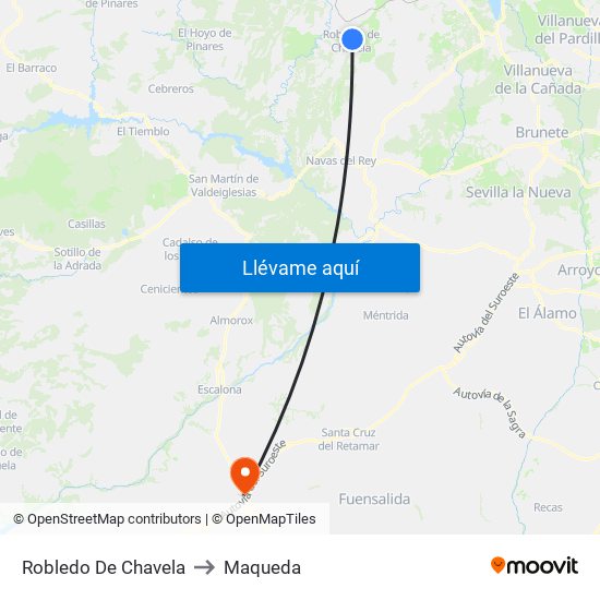 Robledo De Chavela to Maqueda map