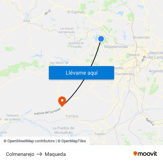 Colmenarejo to Maqueda map
