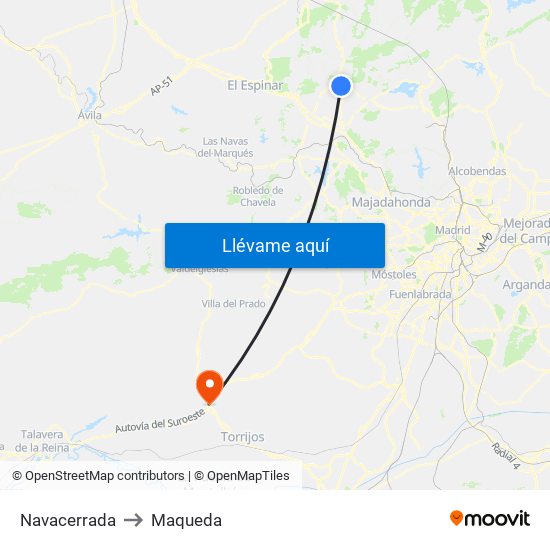 Navacerrada to Maqueda map