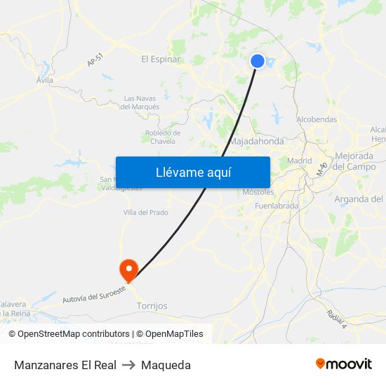 Manzanares El Real to Maqueda map