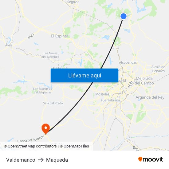 Valdemanco to Maqueda map