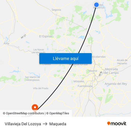 Villavieja Del Lozoya to Maqueda map