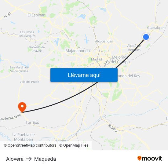 Alovera to Maqueda map