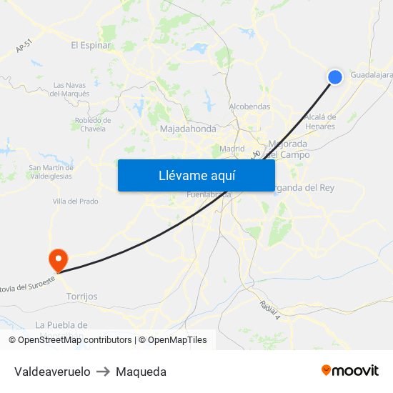 Valdeaveruelo to Maqueda map