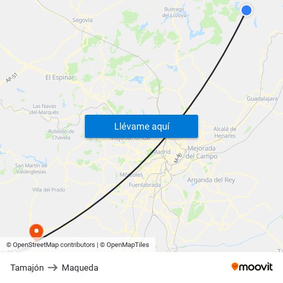 Tamajón to Maqueda map