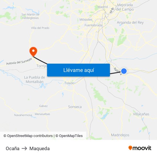 Ocaña to Maqueda map