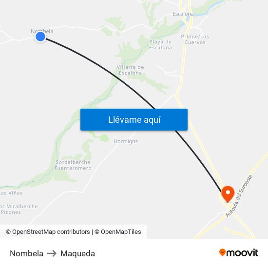 Nombela to Maqueda map