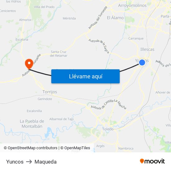 Yuncos to Maqueda map
