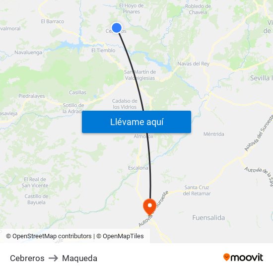 Cebreros to Maqueda map