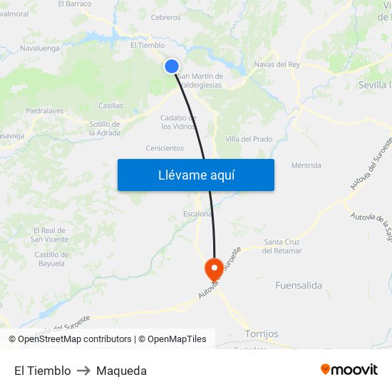 El Tiemblo to Maqueda map