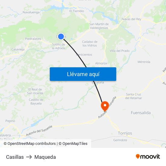 Casillas to Maqueda map