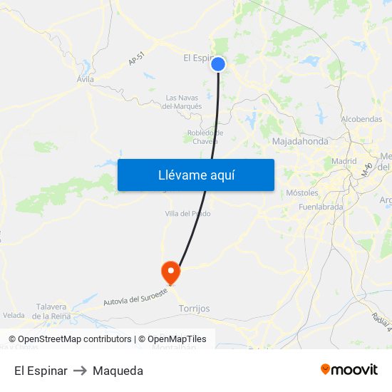 El Espinar to Maqueda map