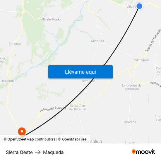 Sierra Oeste to Maqueda map