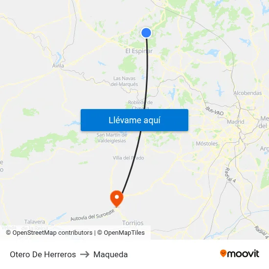 Otero De Herreros to Maqueda map