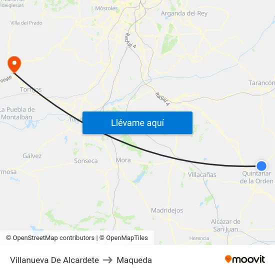 Villanueva De Alcardete to Maqueda map