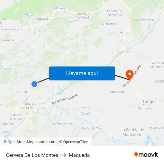 Cervera De Los Montes to Maqueda map