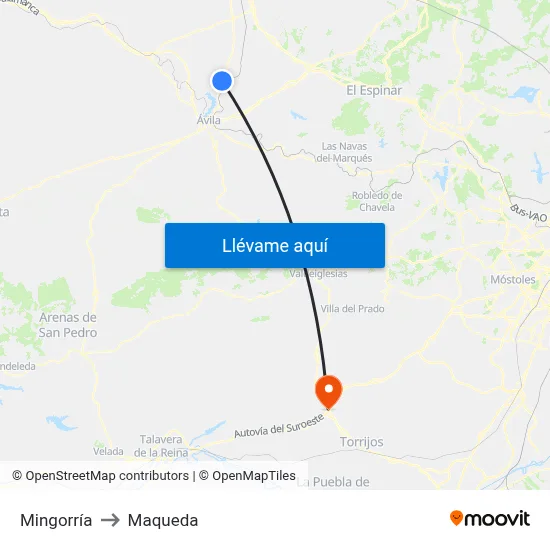 Mingorría to Maqueda map