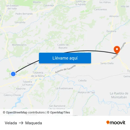 Velada to Maqueda map