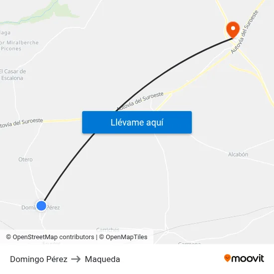 Domingo Pérez to Maqueda map