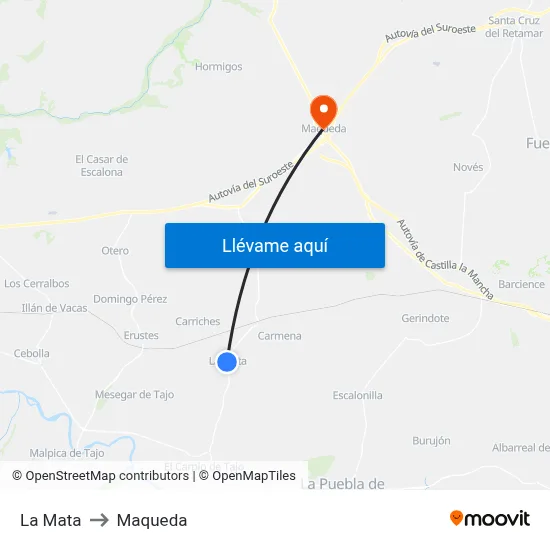 La Mata to Maqueda map
