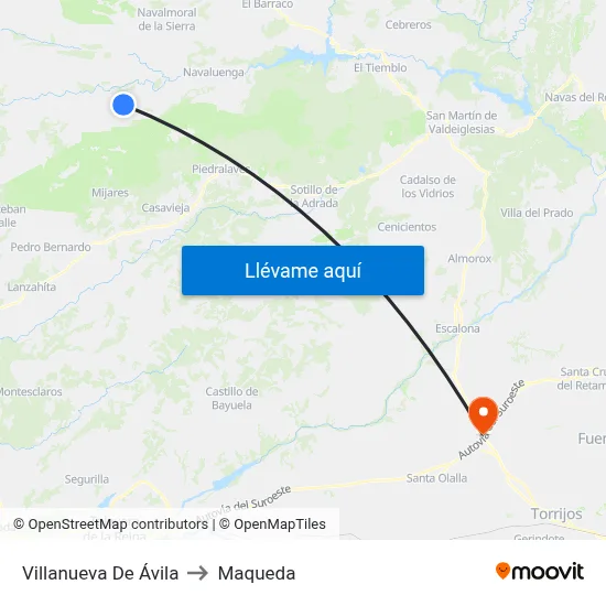 Villanueva De Ávila to Maqueda map