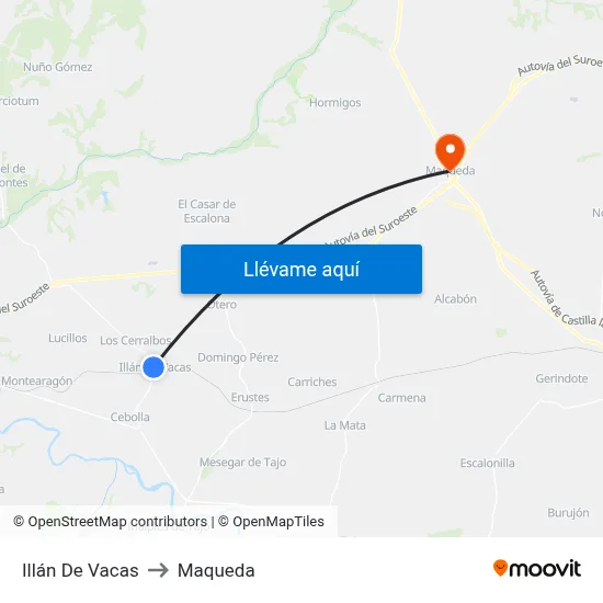 Illán De Vacas to Maqueda map