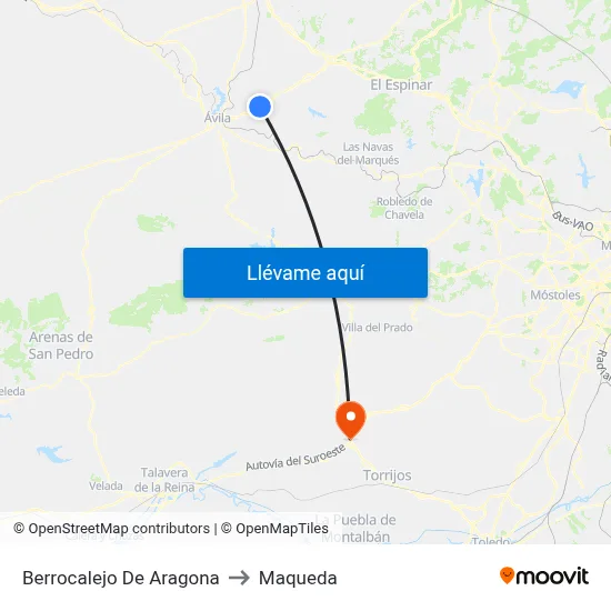 Berrocalejo De Aragona to Maqueda map