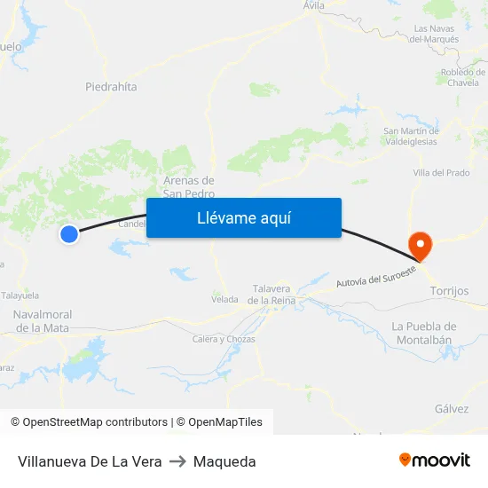 Villanueva De La Vera to Maqueda map