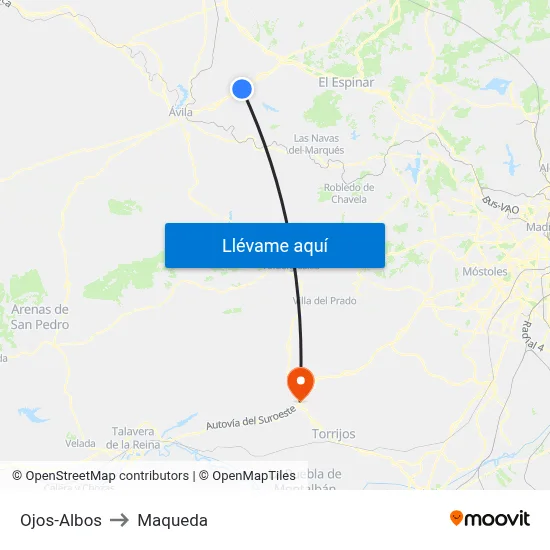 Ojos-Albos to Maqueda map