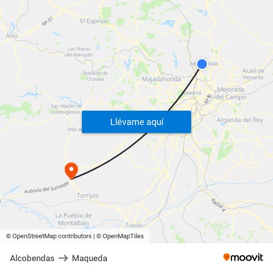 Alcobendas to Maqueda map