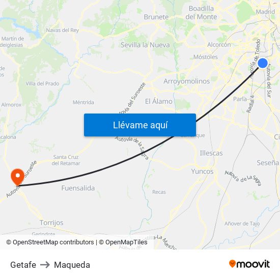 Getafe to Maqueda map