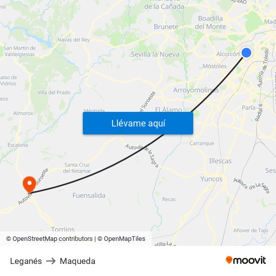 Leganés to Maqueda map