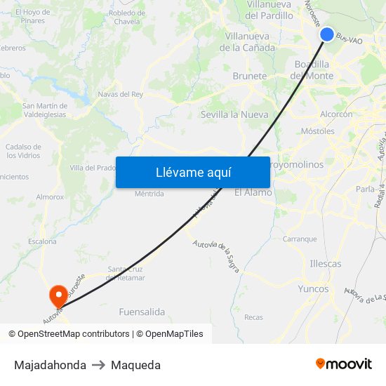 Majadahonda to Maqueda map