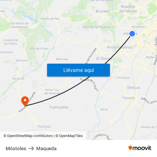 Móstoles to Maqueda map