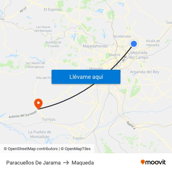 Paracuellos De Jarama to Maqueda map