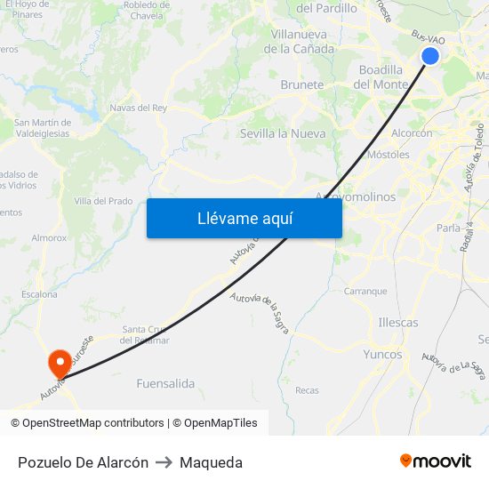 Pozuelo De Alarcón to Maqueda map