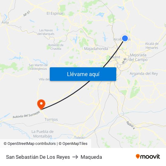 San Sebastián De Los Reyes to Maqueda map