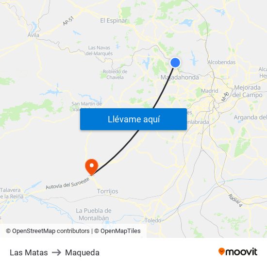 Las Matas to Maqueda map