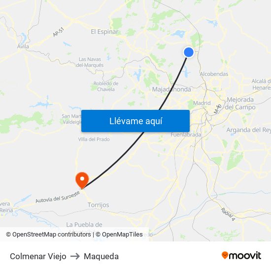 Colmenar Viejo to Maqueda map