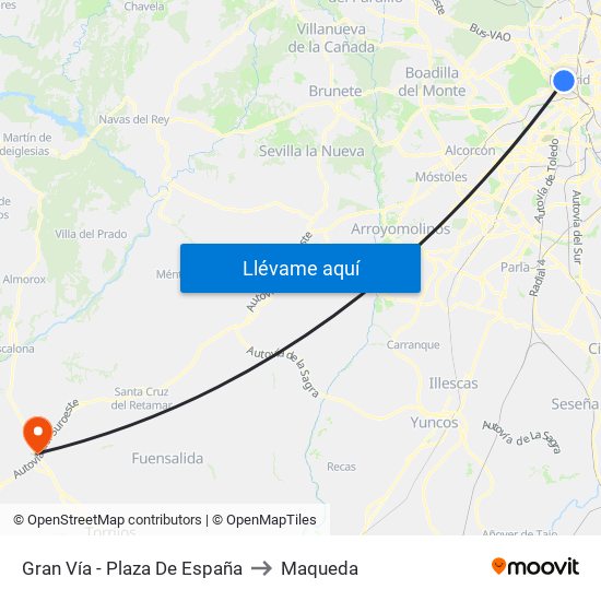 Gran Vía - Plaza De España to Maqueda map