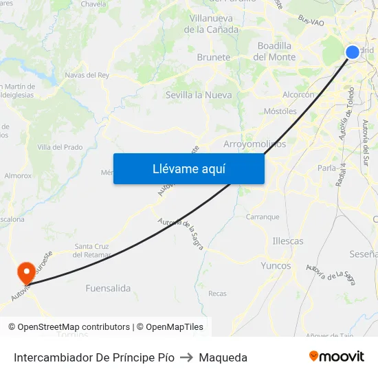 Intercambiador De Príncipe Pío to Maqueda map