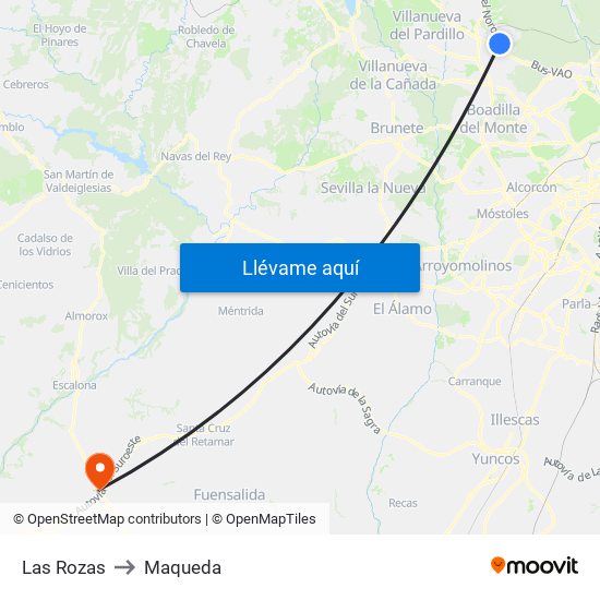Las Rozas to Maqueda map
