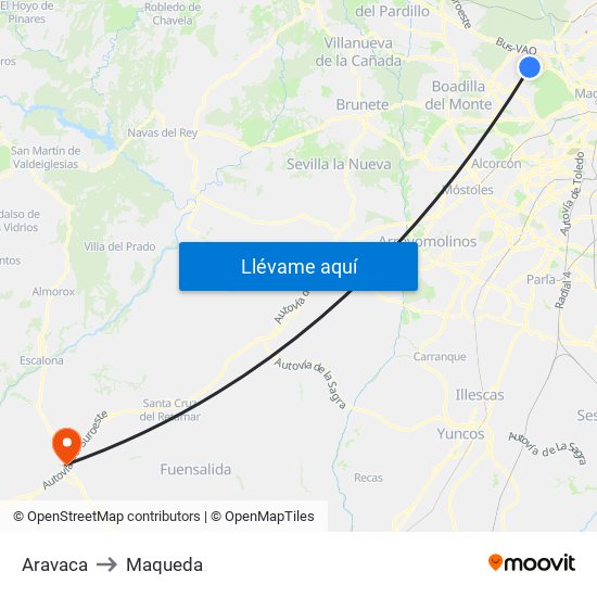 Aravaca to Maqueda map