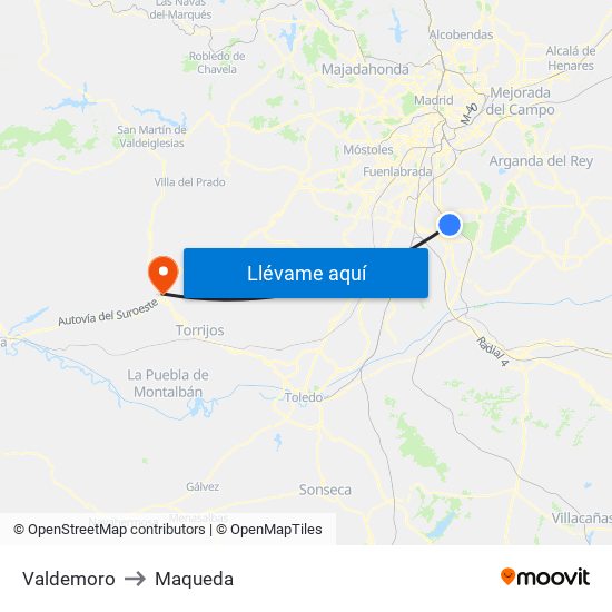 Valdemoro to Maqueda map
