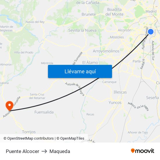 Puente Alcocer to Maqueda map