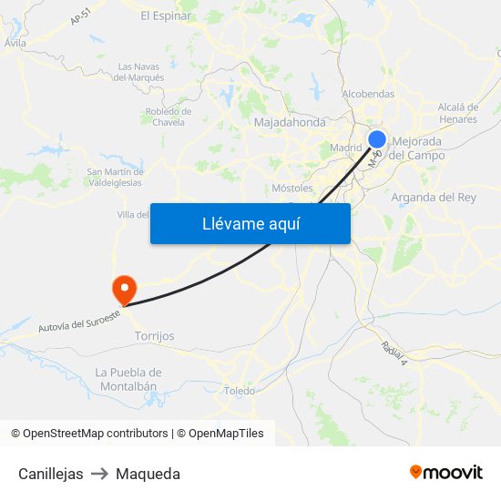 Canillejas to Maqueda map