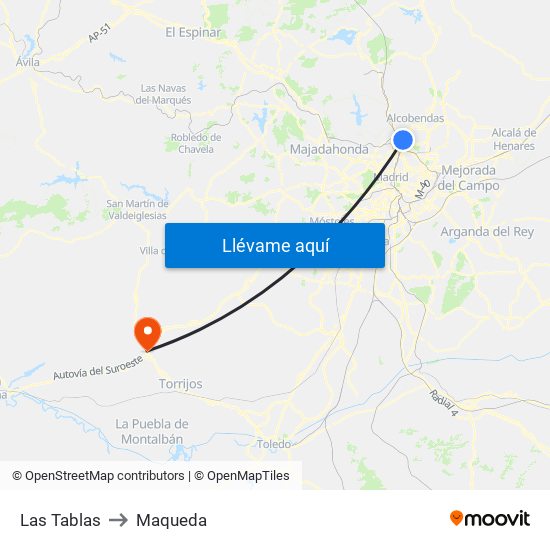 Las Tablas to Maqueda map