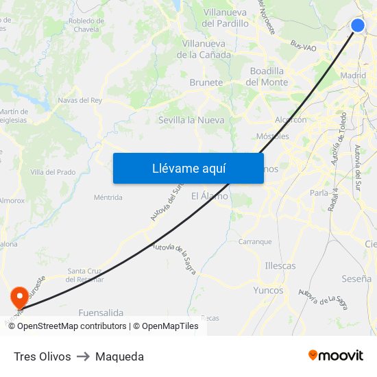 Tres Olivos to Maqueda map