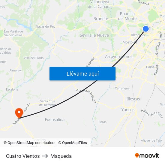 Cuatro Vientos to Maqueda map